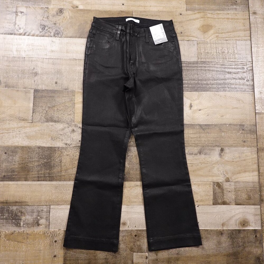 Nine West Kick Flare Jeans Women’s Size 10 Black High Rise Coated Denim Waxed